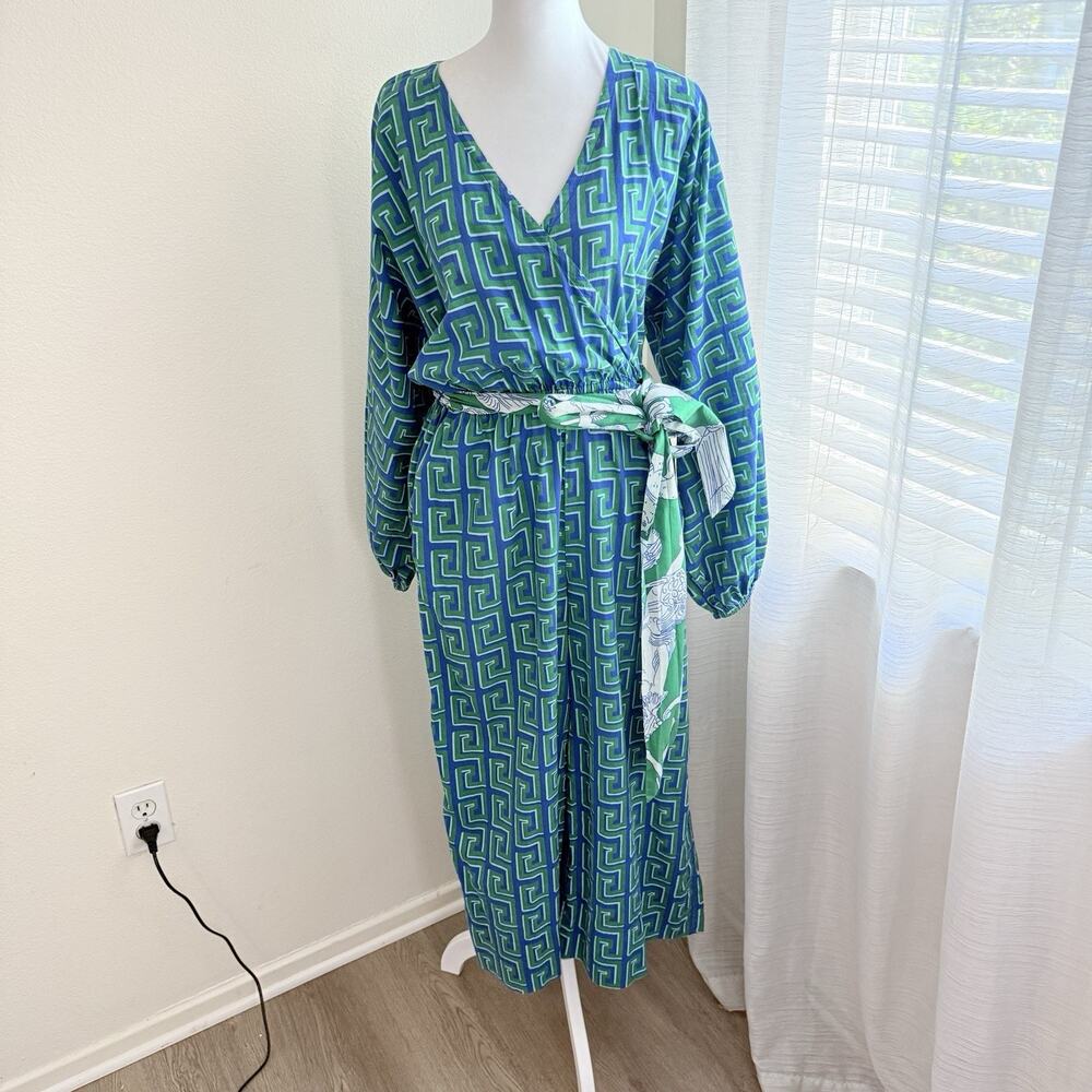 Rhode Jumpsuit Womens XS Geometric Cotton Deep V-Neck Wide Leg Wrap Belted Boho